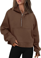 Women's Fashion Simple Half Zipper Hooded Sweatshirt Loose Sweater | Streetwear
