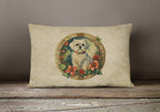 Maltese Christmas Flowers Throw Pillow