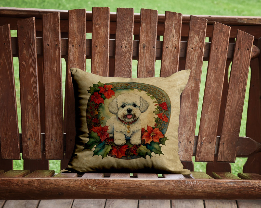 Bichon Frise Christmas Flowers Throw Pillow