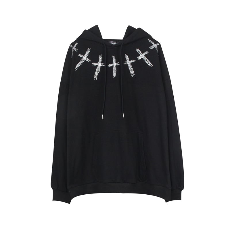 Men's Hooded Sweater with Cross Rhinestone Print