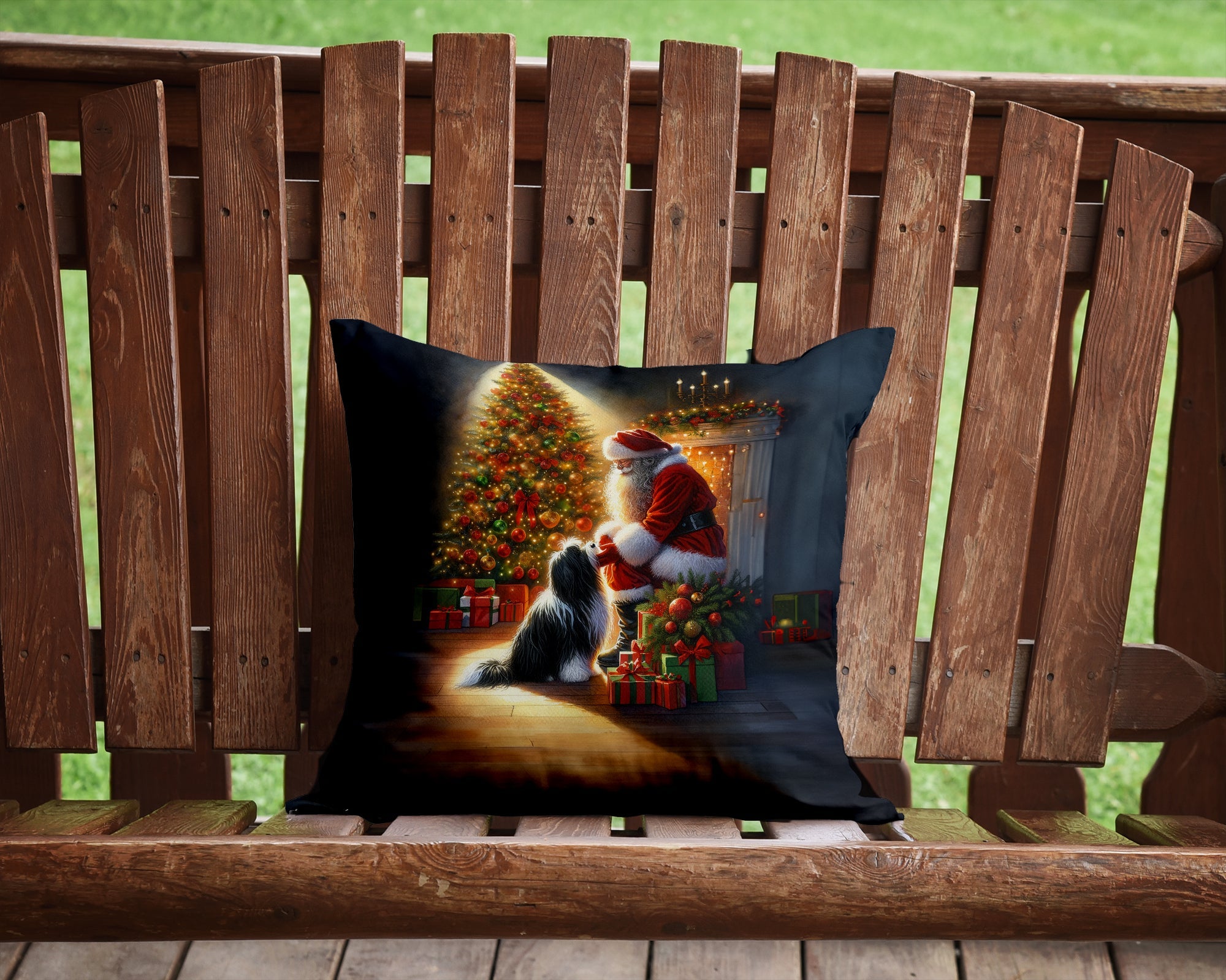 Tibetan Terrier and Santa Claus Throw Pillow