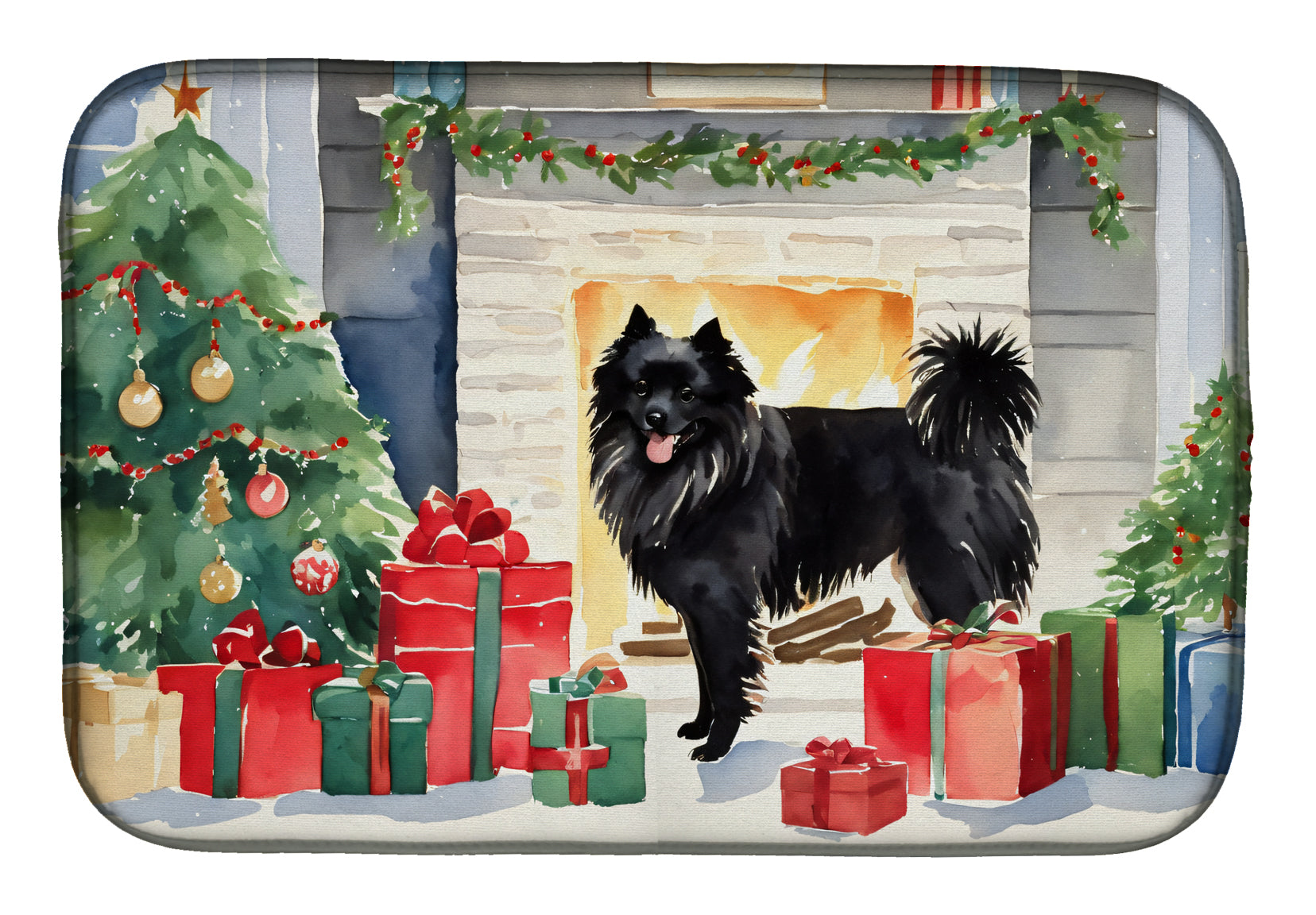 German Spitz Cozy Christmas Dish Drying Mat