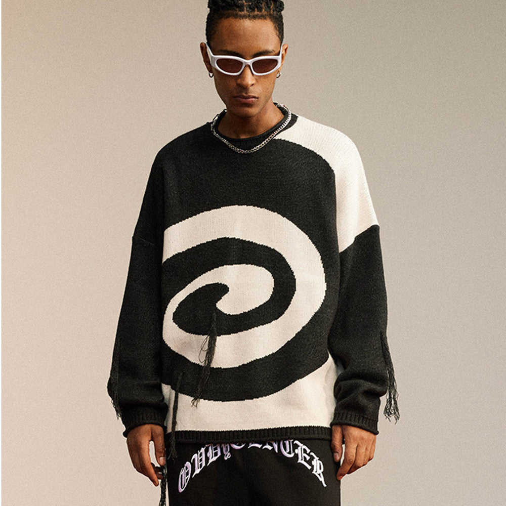 Men's Loose Fit Crew Neck Sweater with Unique Style