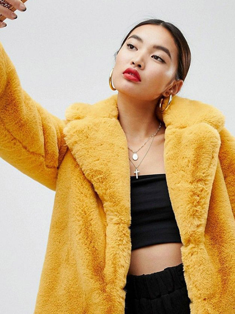 Long Fashionable Plush Fur Warm Loose Jacket Winter