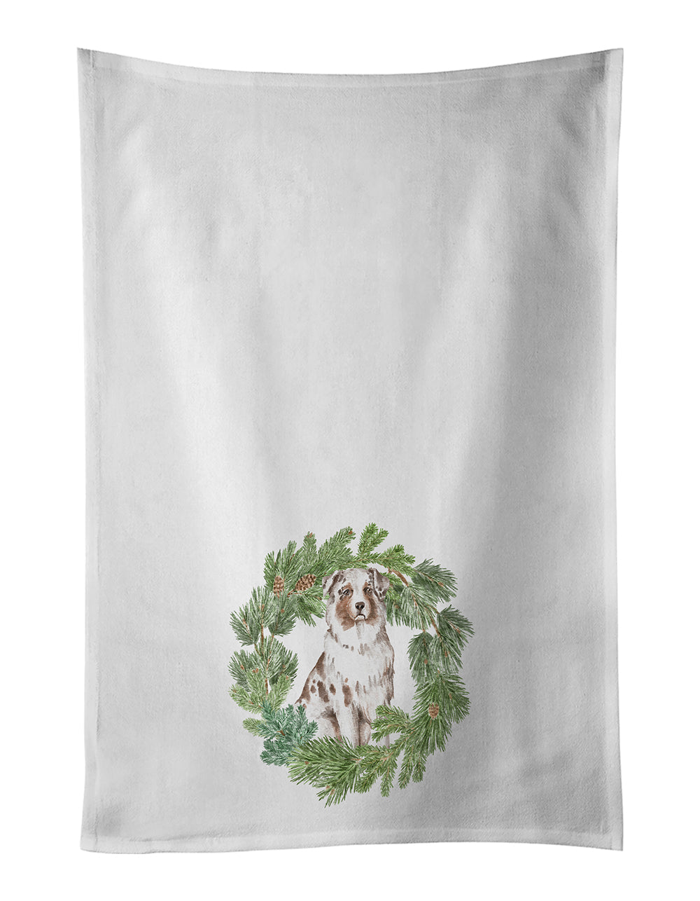 Australian Shepherd Red Merle Christmas Wreath Kitchen Towel Set of 2