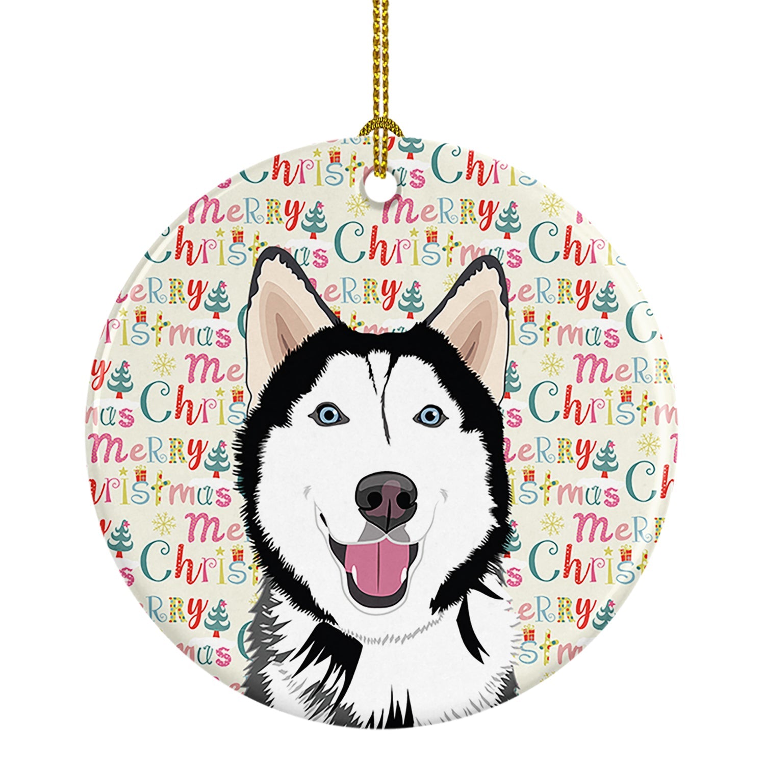 Siberian Husky Black and White #1 Christmas Ceramic Ornament