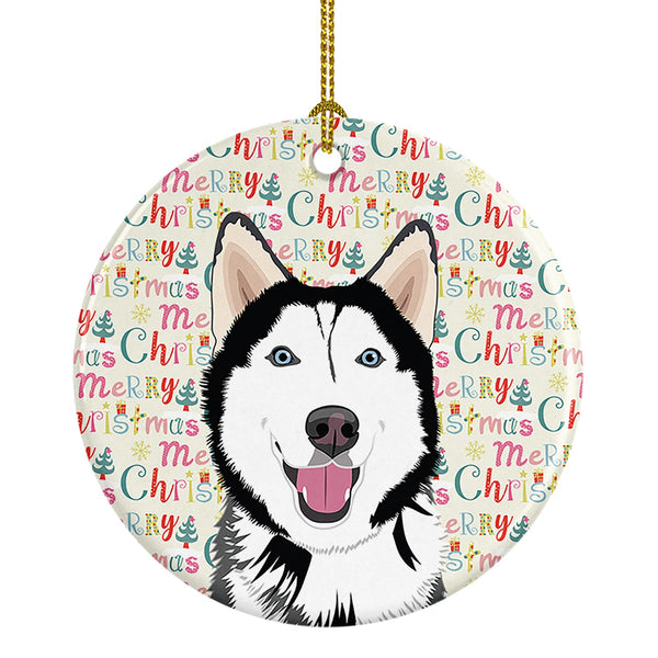 Siberian Husky Black and White #1 Christmas Ceramic Ornament