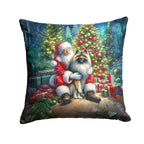 Keeshond and Santa Claus Throw Pillow