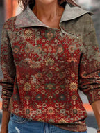 Women's Digital Print Zippered Loose Sweater