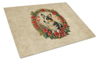 Corgi Christmas Flowers Glass Cutting Board