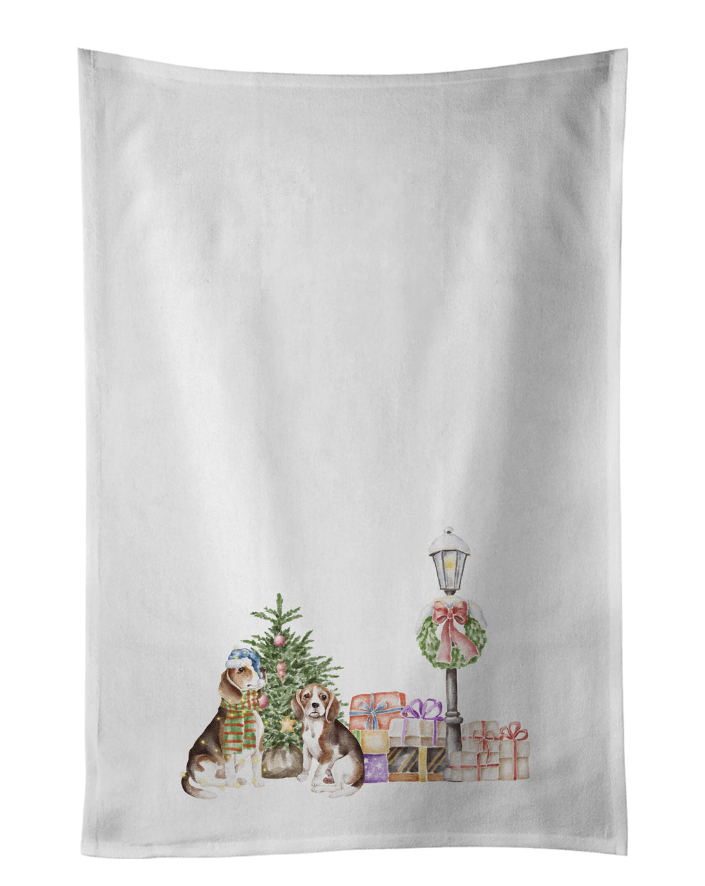 Beagle Adult and Puppy Tricolor with Christmas Wonderland Kitchen Towel Set of 2