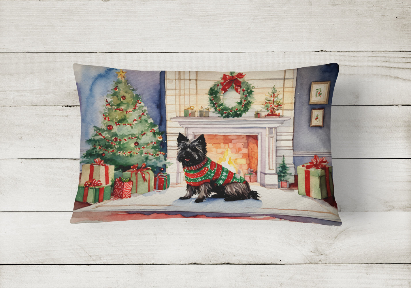 Cairn Terrier Christmas Throw Pillow