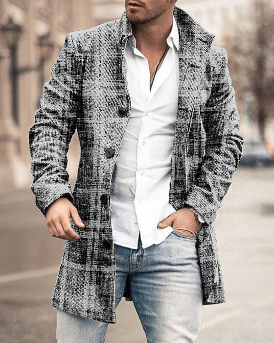 Men's Woolen Stand Collar Medium Long Casual Coat