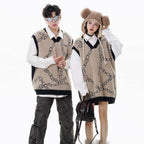 Japanese-Style V-Neck Sweater for Couples