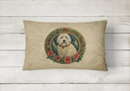 Old English Sheepdog Christmas Flowers Throw Pillow