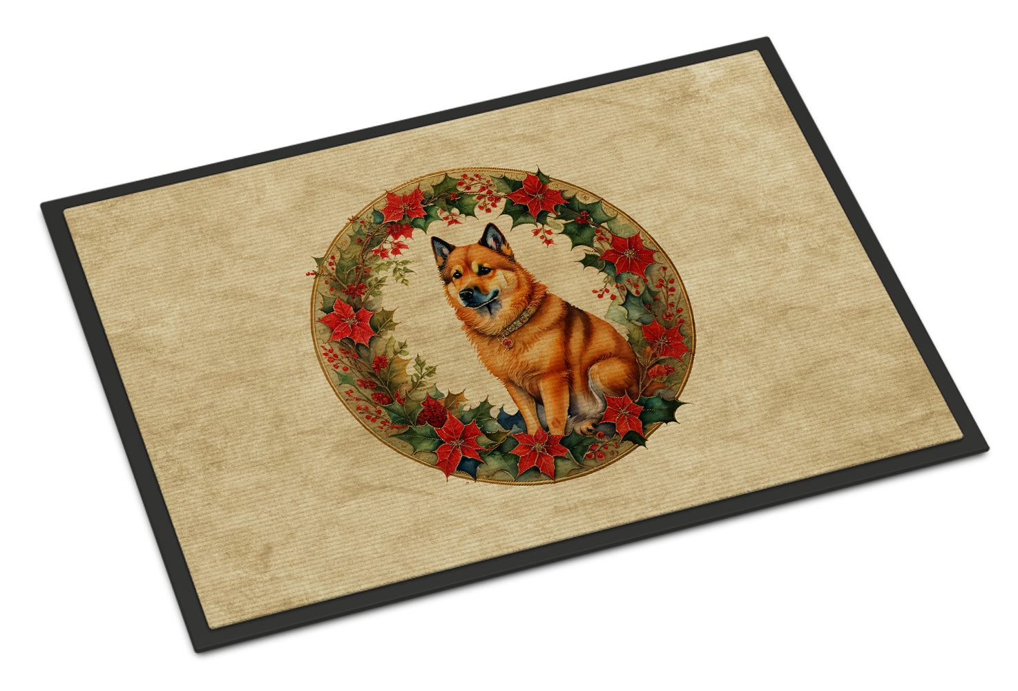 Finnish Spitz Christmas Flowers Doormat