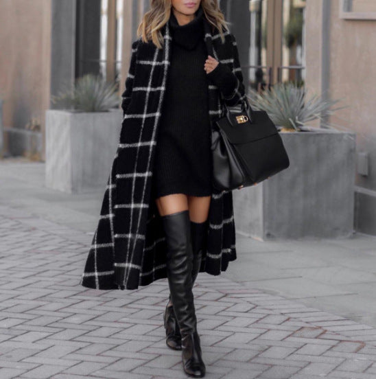 Women's Casual Long Plaid Fashion Jacket
