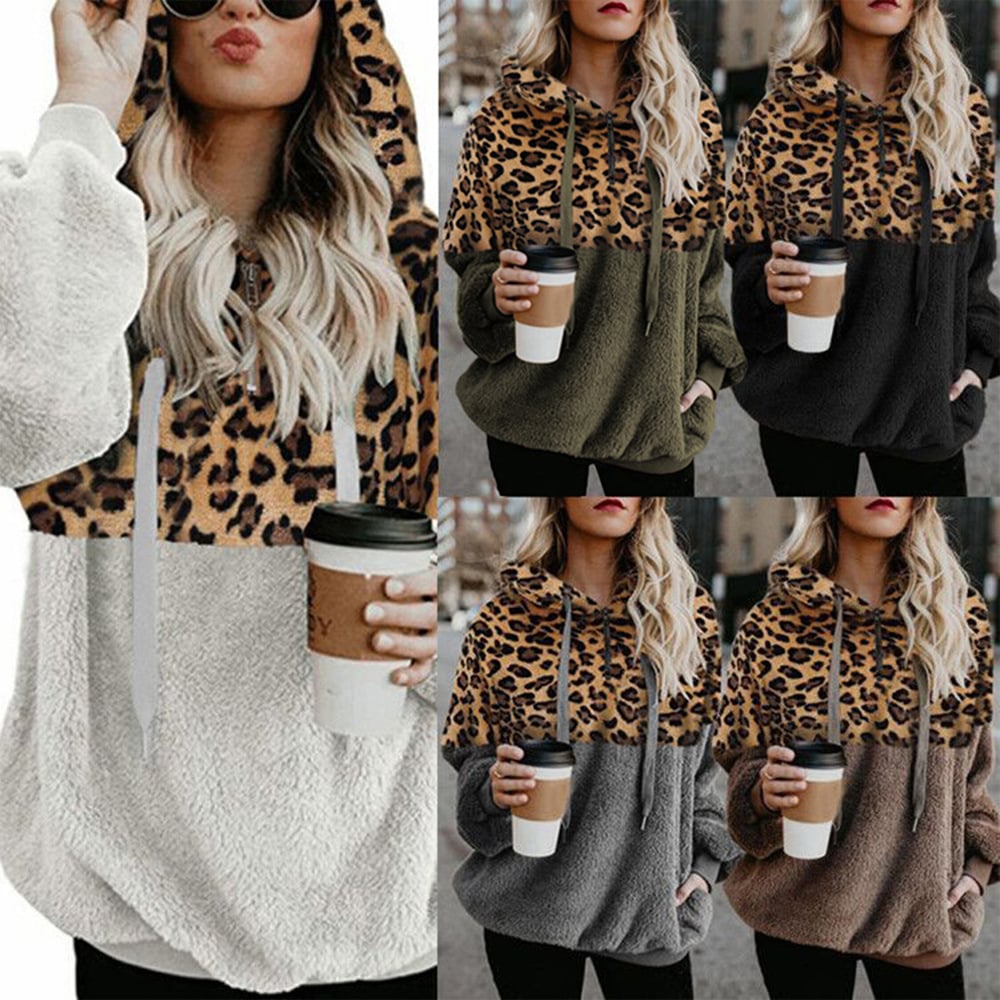 Leopard Print Hooded Sweater for Women (Fall/Winter)