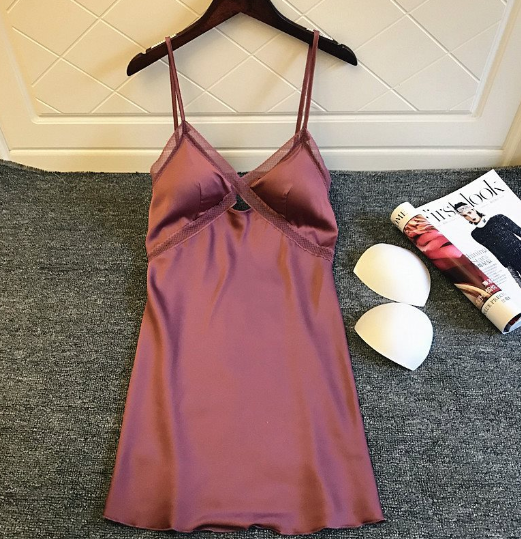 Lace-Trim Satin Chemise Nightgown