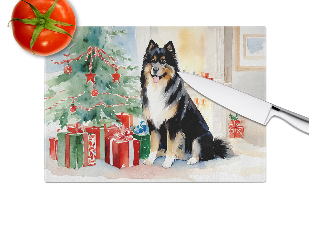 Finnish Lapphund Cozy Christmas Glass Cutting Board
