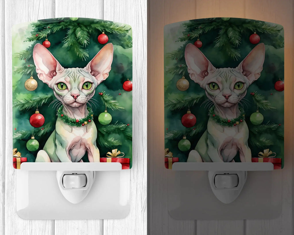Minskin Cat By the Christmas Tree Ceramic Night Light