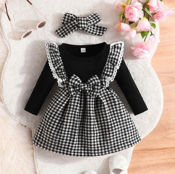 Girl's Plaid Long Sleeve Dress for Christmas Style