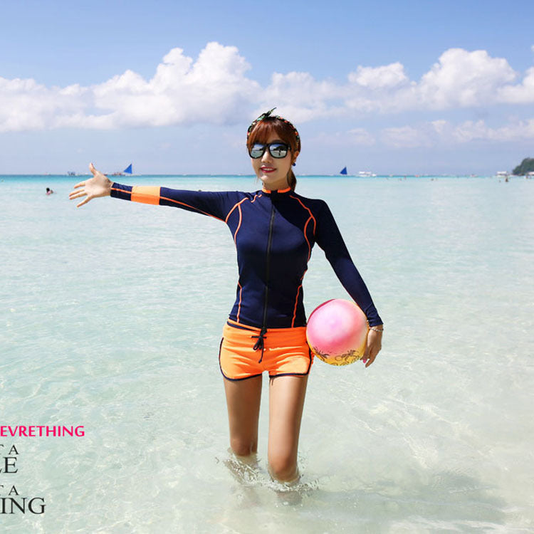 Couple's Color Block Bikini Set for Surfing and Snorkeling