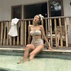 Korean Style High-Waist Cutout Bikini Swimsuit for Women