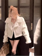 Lambswool Patchwork Long Sleeve Turn-down Collar Jacket
