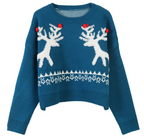 Women's Elk Christmas Sweater - Round Neck Long Sleeve