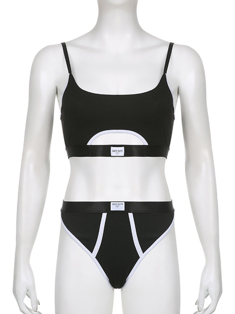 Color Contrast Stitching U-Neck Adjustable Bra Set