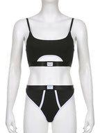 Color Contrast Stitching U-Neck Adjustable Bra Set