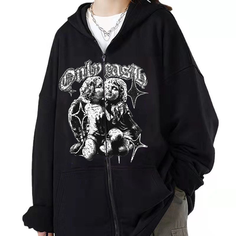 Women's Angel Wings Zipper Casual Hoodie Sweater | Streetwear