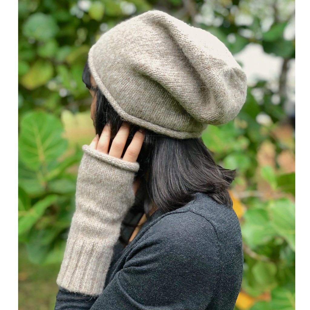 Beige Essential Knit Alpaca Beanie | Embroidered Cap