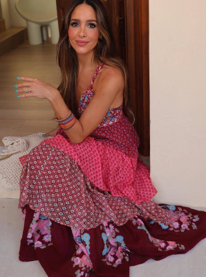 French Retro Floral Print Spaghetti-Strap Dress