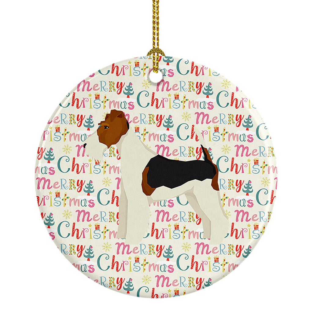 Fox Terrier Merry Christmas Ceramic Ornament