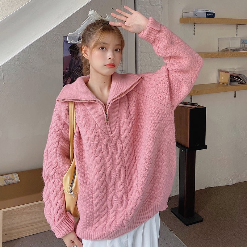 Women's Loose Turtleneck Half Zip Sweater