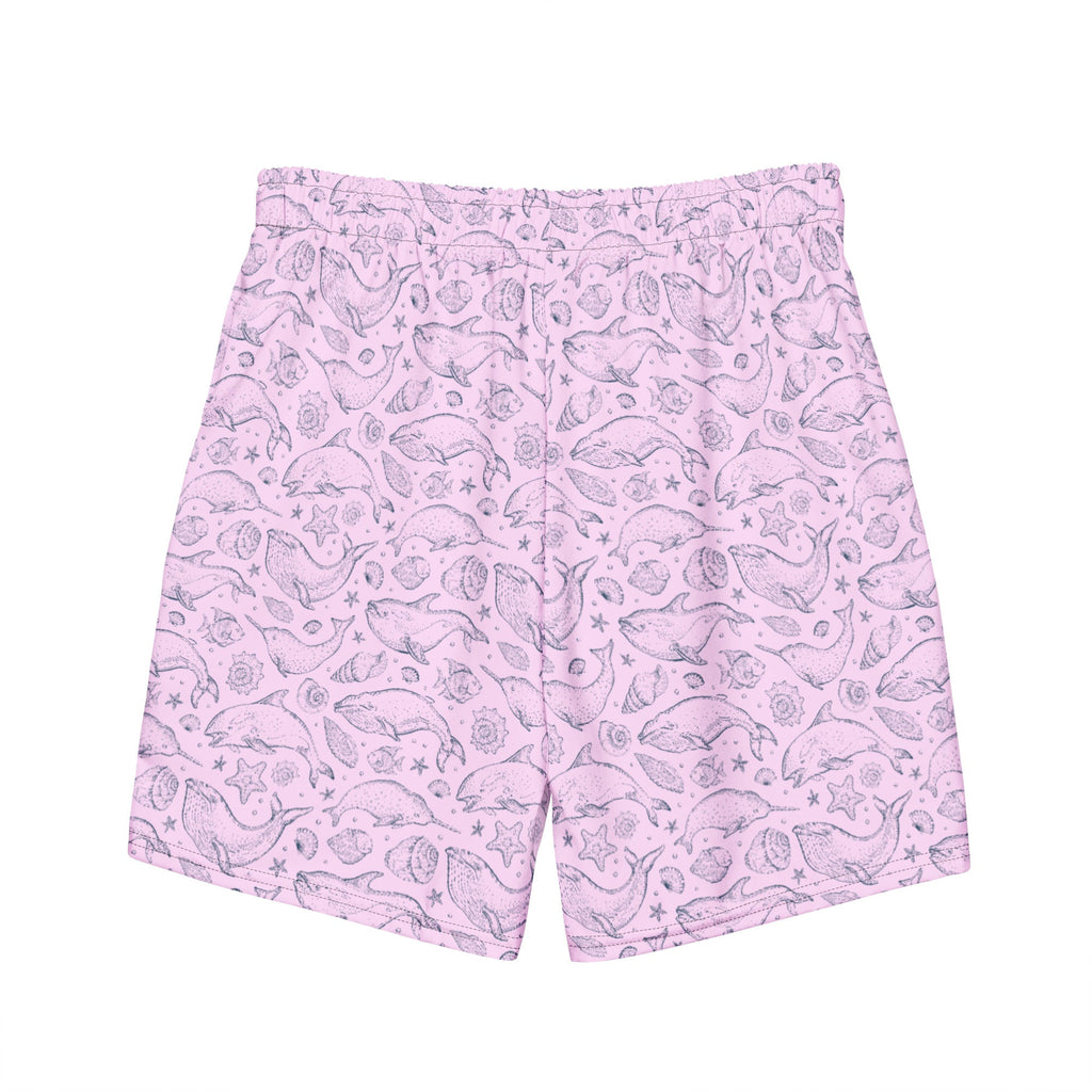 Men's Pink Whale Print Swim Trunks