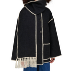 Woolen Long Sleeve Jacket with Scarf - Loose Fit