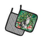 American Wirehair Cat By the Christmas Tree Pair of Pot Holders