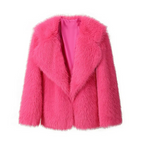 Women's Lapel Leather Fur Coat with Artificial Wool Lining