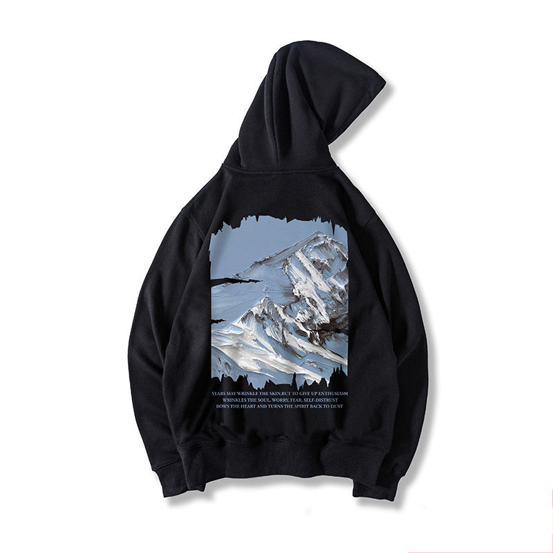 Autumn Snow Mountain Graphic Oversized Hoodie for Men | Streetwear