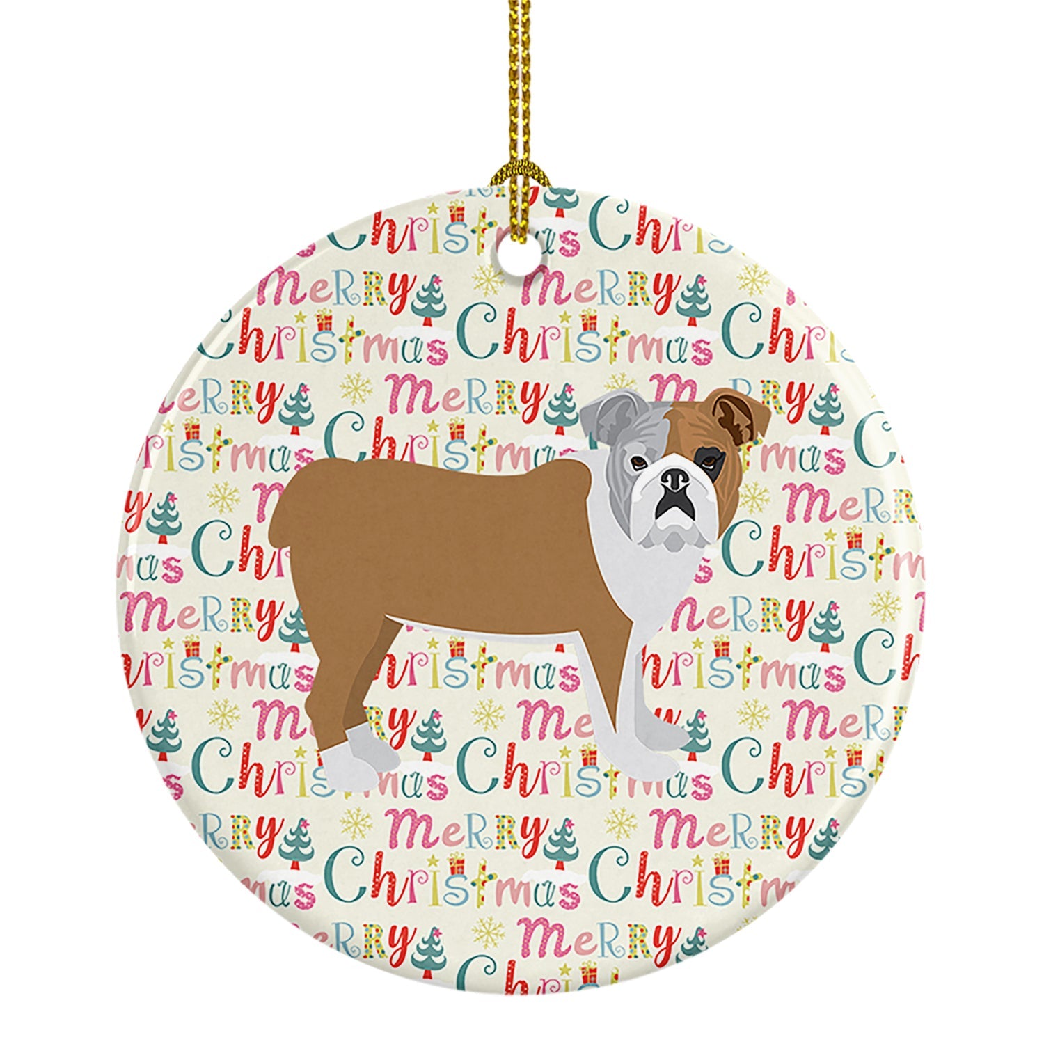 English Bulldog Merry Christmas Ceramic Ornament