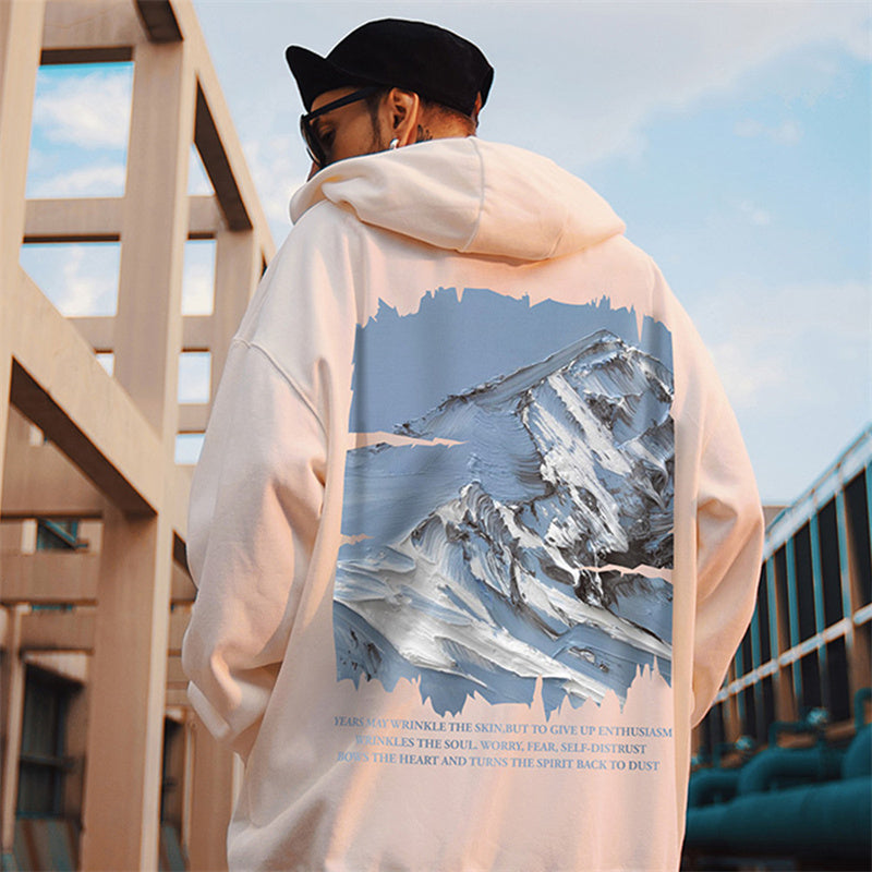 Autumn Snow Mountain Graphic Oversized Hoodie for Men | Streetwear