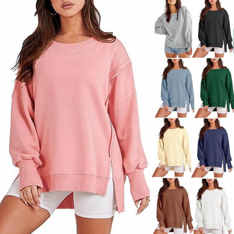 Solid Oversized Sweatshirt with Side Slits (One Piece)