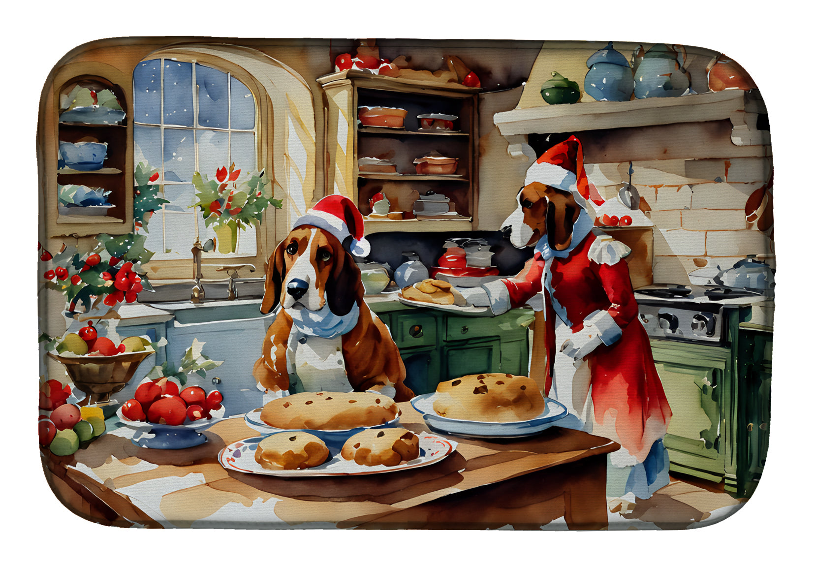 Basset Hound Christmas Cookies Dish Drying Mat