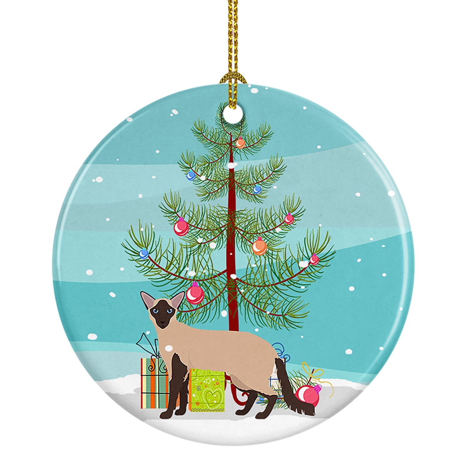 Colorpoint Longhair Cat Christmas Ceramic Ornament