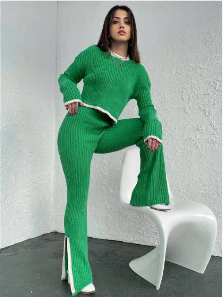 Women's Color Block Knitted Sweater Set