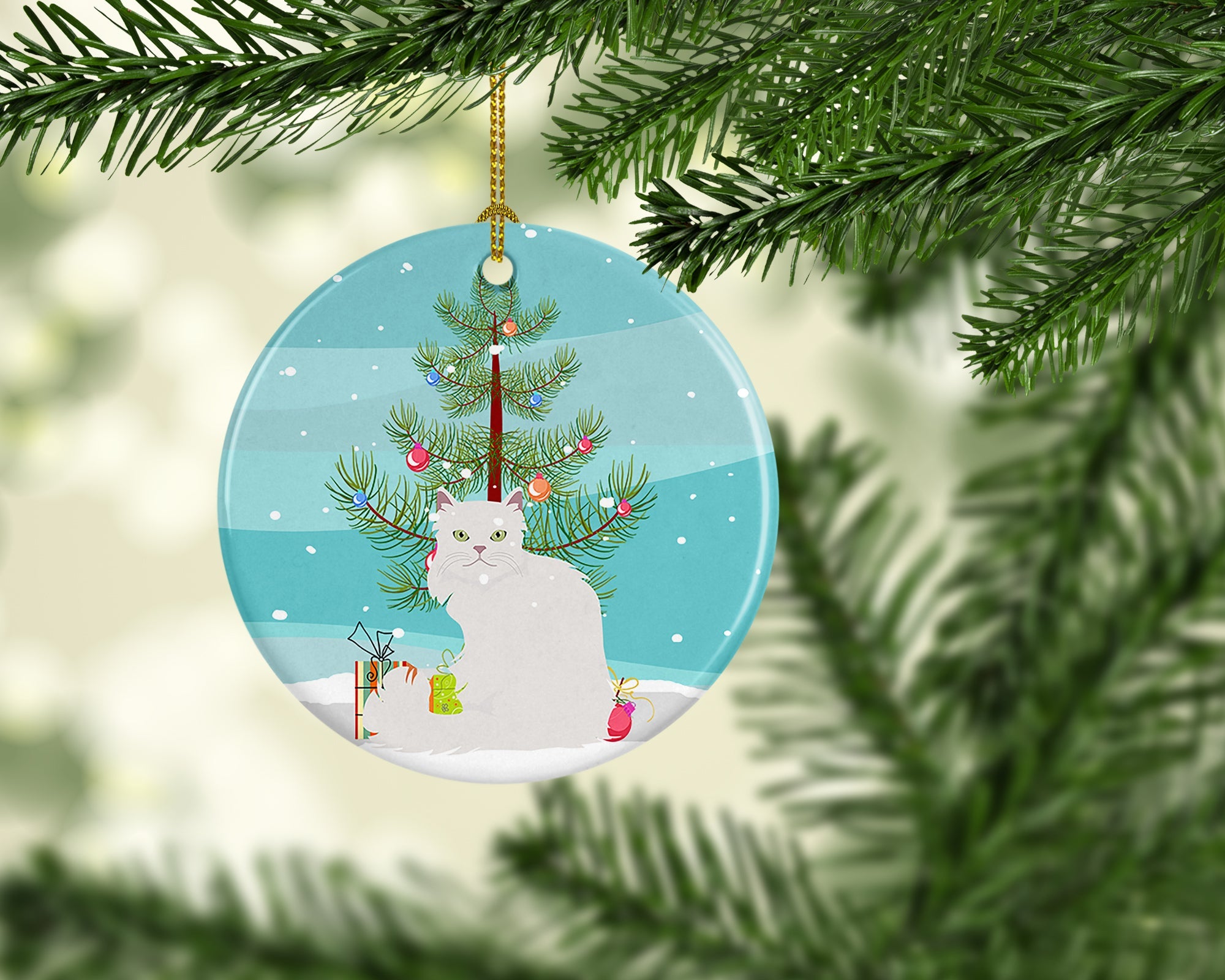 Asian Semi Longhaired Cat Christmas Ceramic Ornament