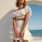 2024 Summer French Style Ruffled Crop Top & Skirt Set